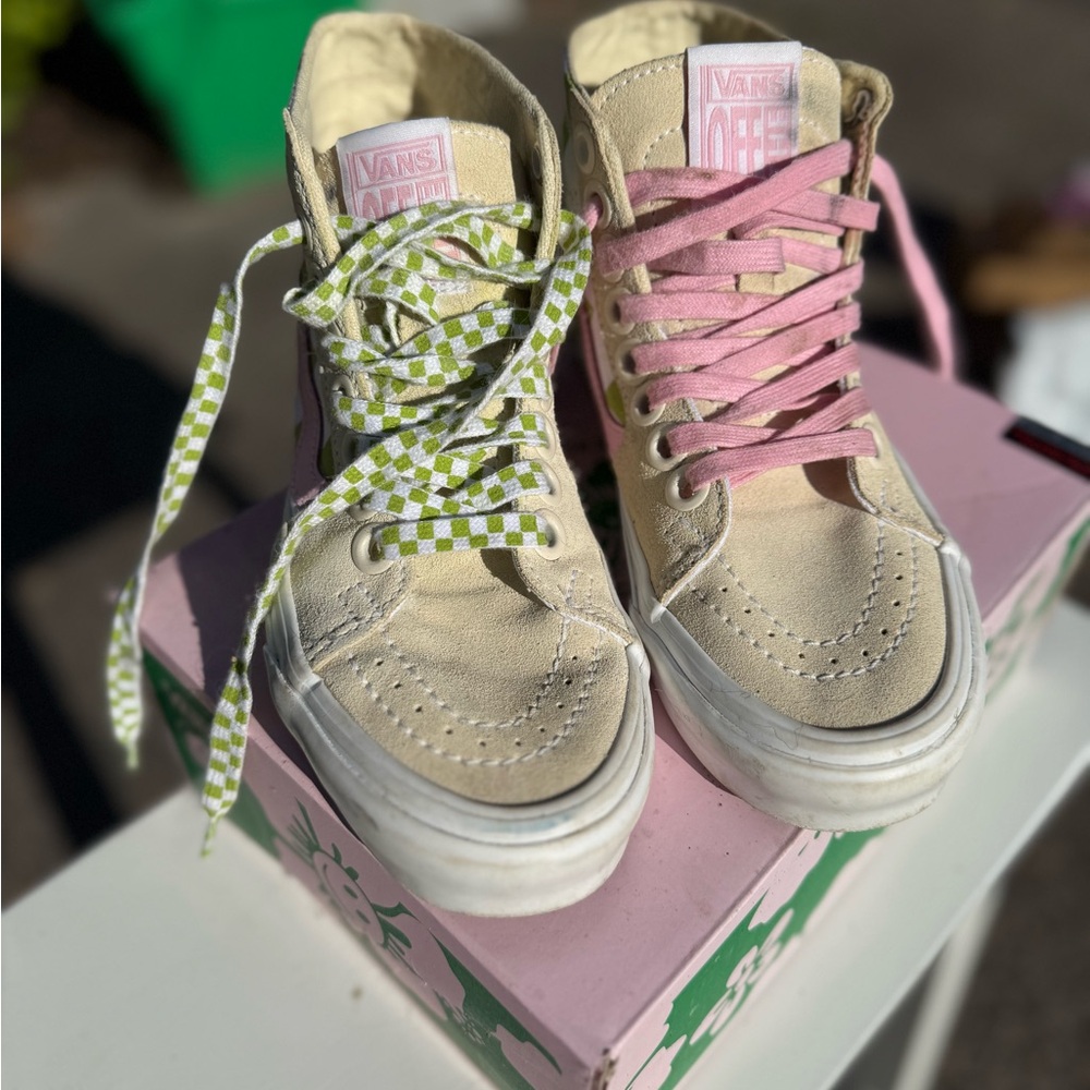 Vans Women's size 6.5 High-Top Sneakers - Cream and Pink